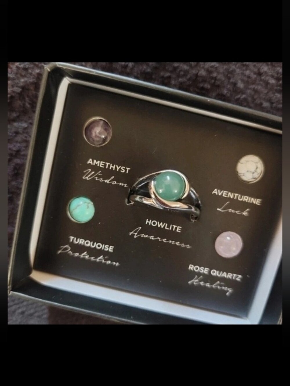 Earthbound Boho Hippie Interchangeable Crystal Gemstone Ring Set Size 7 NEW